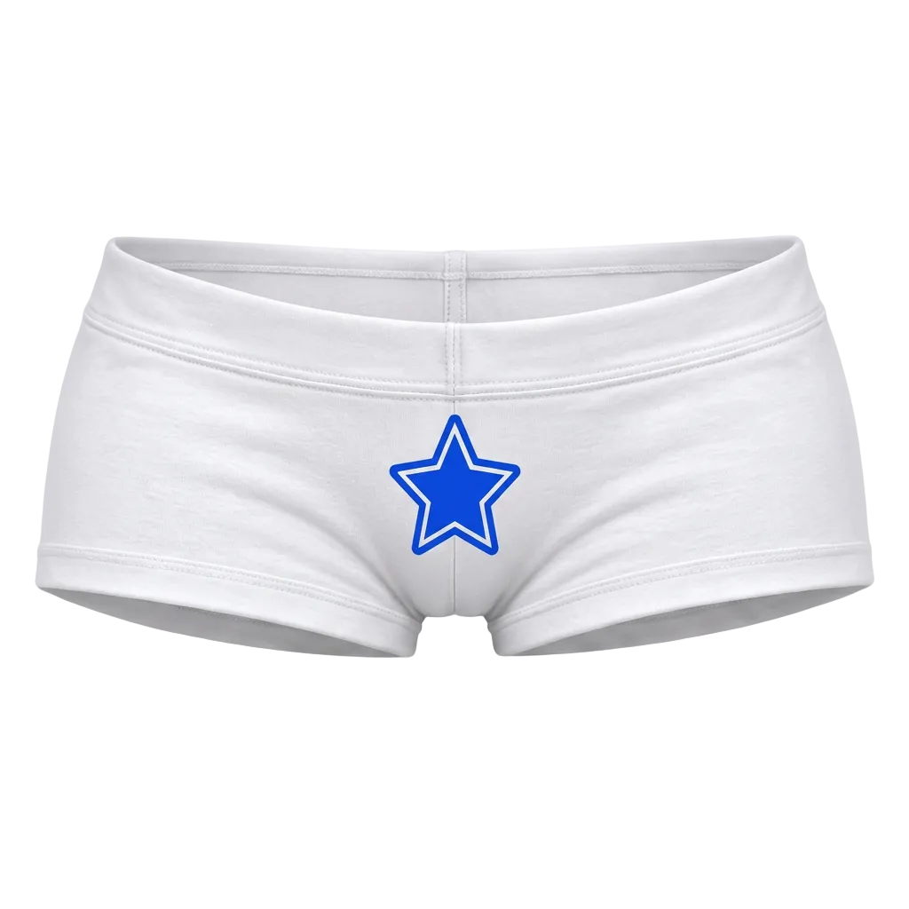 White shorts with blue star, front view