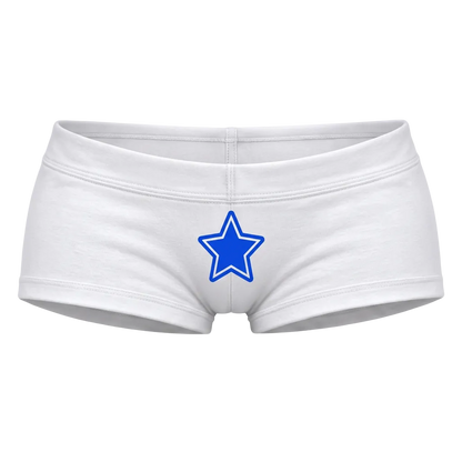White shorts with blue star, front view