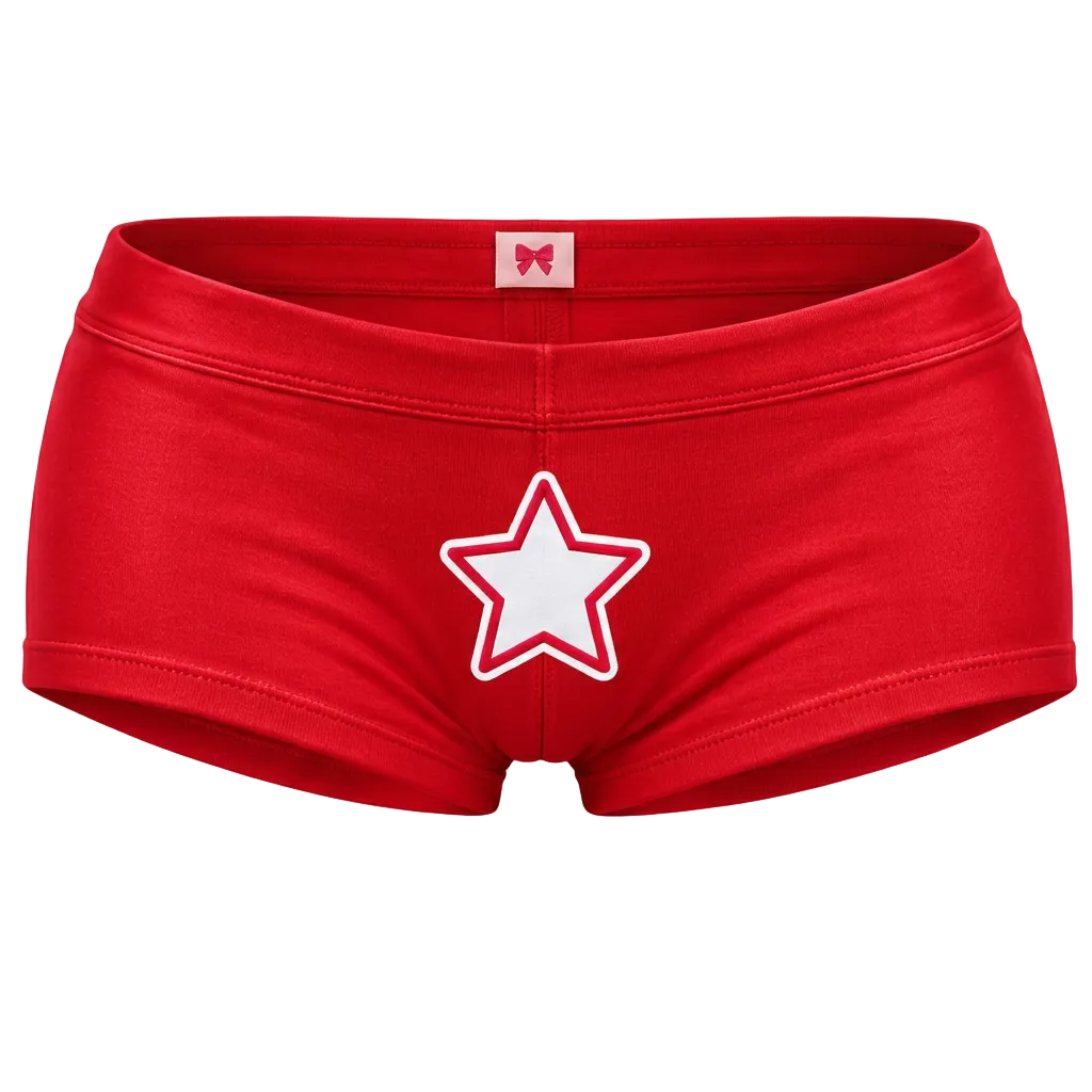Red shorts with white star, front view