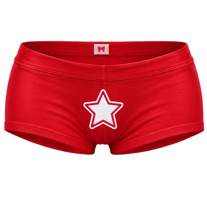 Red shorts with white star, front view