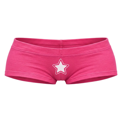 Pink shorts with white star, front view