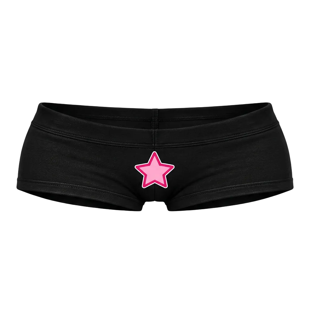 Black shorts with pink star, front view