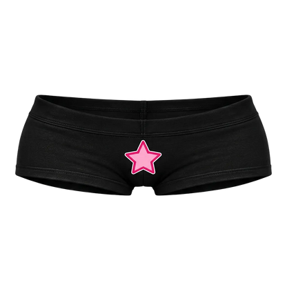 Black shorts with pink star, front view