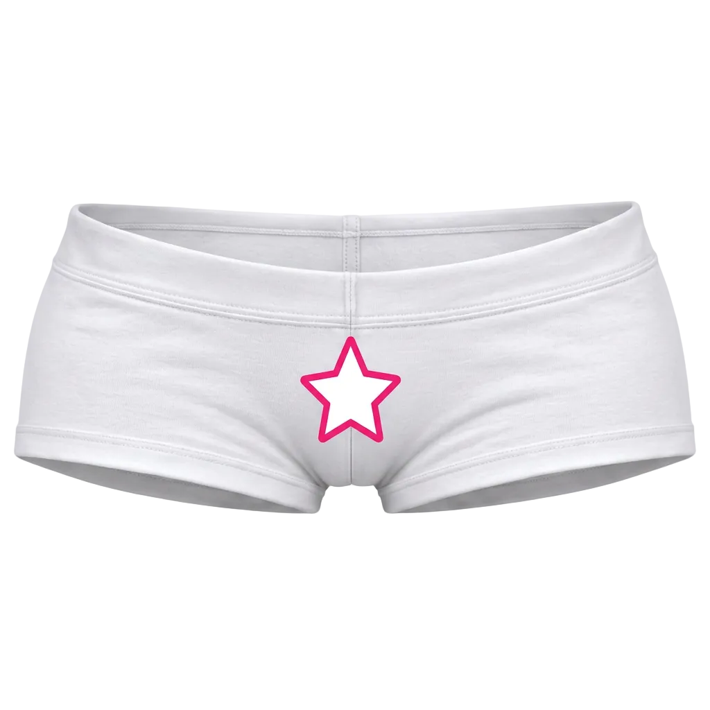 White shorts with pink outlined star, front view