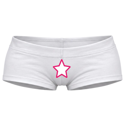 White shorts with pink outlined star, front view
